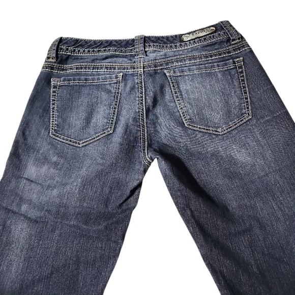 Express Skinny Low Rise Jeans Women Sz 0 Medium‎ Wash Y2k Style Stitches - Picture 12 of 13